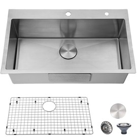 VESLA HOME 30 inch Drop in Kitchen Sink, Topmount Single Bowl Stainless Steel Handmade RV Kitchen Sinks with Dish Grid and Drain Cap