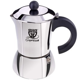 Gräwe espresso maker, made of stainless steel (0 % aluminium), capacity approximately 200 ml or 4 small cups, also suitable for induction cookers