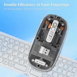 Veout Wireless Bluetooth Mouse, Portable Silent Click Rechargeable Mouse with USB Receiver, 3-Level DPI, Compatible with Laptop, PC, Mac, Tablet, Phone