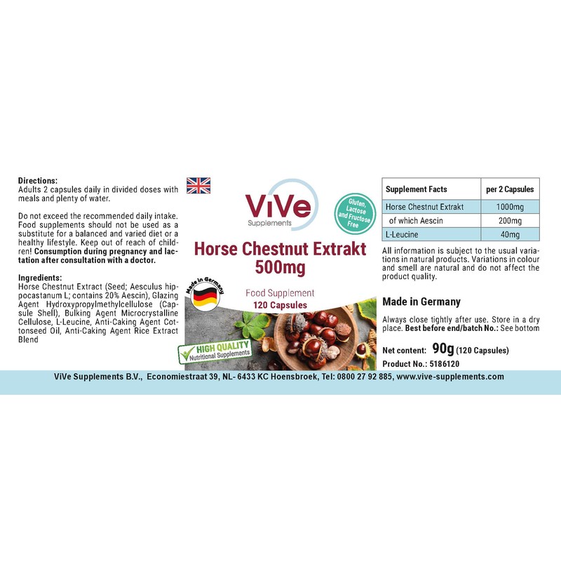 Horse Chestnut Extract, 500 mg, 120 Capsules, Standardized Extract with
