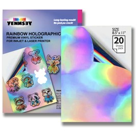 Vinilo Holográfico para impresora de inyección de tinta, 20 hojas, tornasol, autoadhesivo, impermeable, vinilo calcomanía para cricut, etiquetas imprimibles personalizadas, 8.5 x 11 pulgadas, YENNSEY