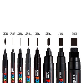 Uni Posca 8-Tip Acrylic Paint Marker Set, Black, Non-Toxic, ACMI Certified, Allows You to Color on Any Surface, Ideal for Graffiti, Fine Art, DIY Projects, and More