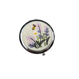 Leimandy Pill Case Pill Box with Mirror Retro 3 Compartment Diameter 7cm Embroidered Pill Case Moisture Proof Pill Box Holder to Hold Vitamins Medication Fish Oil Supplements L3 (Purple Lavender)