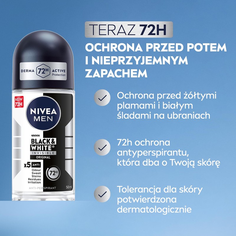 NIVEA MEN Black&White 72 H Invisible Original Antiperspirant in Ball