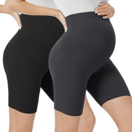 VALANDY Creamlush Maternity Shorts Over Bump Maternity Tights Belly Support Maternity Clothes Buttery Soft Adjustable Pregnancy Pants Gray