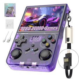 R36XX Retro Gaming Console 128G, Handheld Video Game Console 22000+ Classic Games 12+ Emulators, 3.5″ IPS OCA Screen, 640*480 Resolution, Open Source Linux System, WIFI Support (Purple)