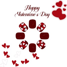 Short Square Dark Red Love Heart Acrylic False Nails 24Pcs Valentines Press on Nails White Love Heart Stick on Nails Glossy Red Heart Fake Nails Romantic Valentines Gel Glue on Nails for Women Girls