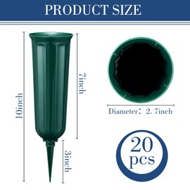 Irenare 20 Pack Cemetery Vases with Spikes Plastic Vase for Flower Grave Decorations for Cemetery Grave Flower Holder Memorial Floral Vases for Outdoor Grave Funeral Decorations(Green)