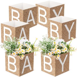 Noveread 6 Pcs Burlap Print Baby Shower Party Decorations Baby Flower Boxes Centerpiec