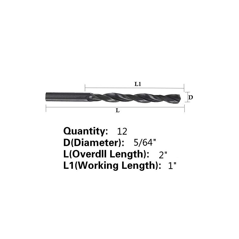 12PCS,5/64",Black Oxide, Twist Drill Bits