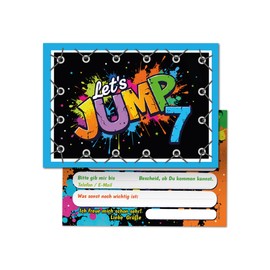 8 Invitations for 7th Children's Birthday Jump Party Girls Boys Kids Cool Colourful Invitations Seventh Birthday Invitations Kids