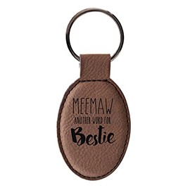 ThisWear Gifts for Meemaw Another Word for Bestie Leatherette Oval Keychain Key Tag Brown