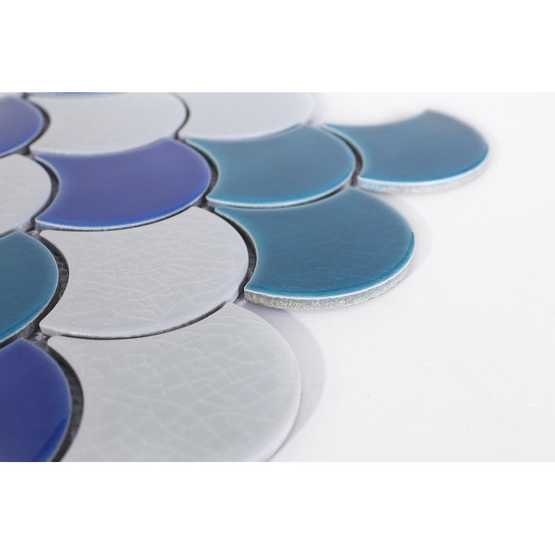 Tenedos Marbella Azul and Bianco Scallop Fishscale Textured Porcelain and