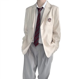NOLCCTN ZR579 Men's School Blazer, Suit, Uniform, School Uniform, Unisex, Jacket, Student Uniform, Solid Color, Coat, Formal, School Entrance Ceremony, Graduation Ceremony, beige