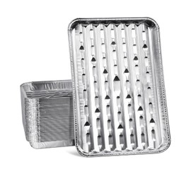 50Pcs Broiler Pans for BBQ Grill, 9x13 Grill Pan Liners with Ribbed Surface, Disposable Aluminum Foil Trays for Oven Without Hole