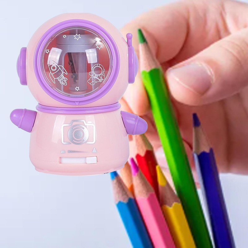 Spaceman Pencil Sharpeners Cartoon Cute Safe Flexible Electric Pencil Sharpener