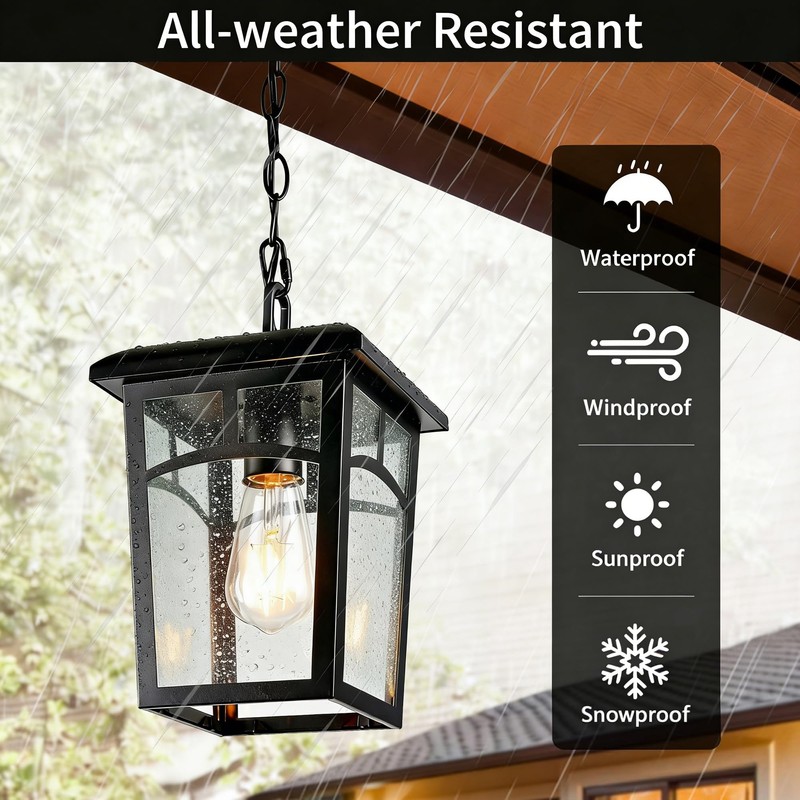 DOCIUEON Outdoor Hanging Light, Farmhouse Black Porch Pendant Lantern with