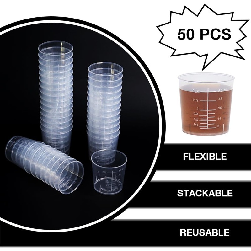 Pharamat 50 Pack 2 Ounce Plastic Graduated Cups, Transparent Scale