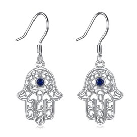 Hamsa Hand Earrings 925 Sterling Silver Hamsa Earrings Evil Eye Dangle Hamsa Hand Jewelry Birthday Gifts for Women Wife