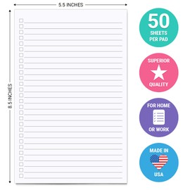 321Done Checklist Notepad Planning Pad - 50 Sheets (5.5x 8.5) To Do Tear Off, Checkbox List - Made in USA - Blank Plain White