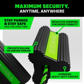 Rhino USA Heavy Duty Rubber Wheel Chocks for Trucks, Trailers, Tires, RVs & Air Planes - Durable, Non-Slip Chocks for Maximum Safety