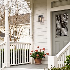 Black Outdoor Wall Lights, Farmhouse Exterior Wall Sconces Light Fixture with Clear Glass, Modern Square Waterproof Lanterns for Front Door, Entry, Porch, Patio, and Gazebo