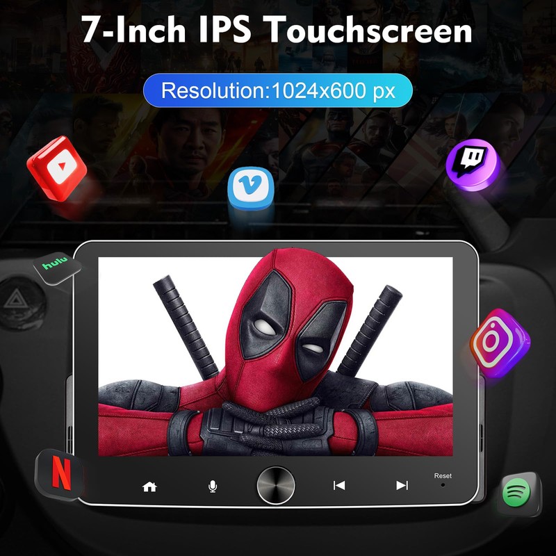 Single Din Radio Wireless Apple Carplay Android Auto,7in Touchscreen Car