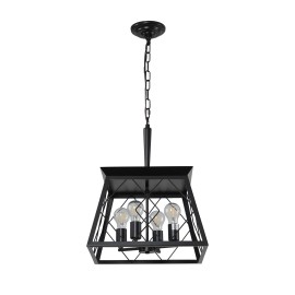 Ship From USA,4-Light Farmhouse Chandeliers for Dining Room Black(No Bulbs)Design Style: Modern, Lamp Power(W): 15, Product Size: 43*43*30.5cm