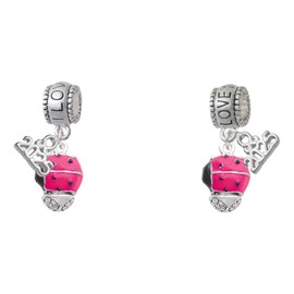 Delight Jewelry Hot Pink Ladybug Spinner - I Love You/Love You More Charm Beads (Set of 2)