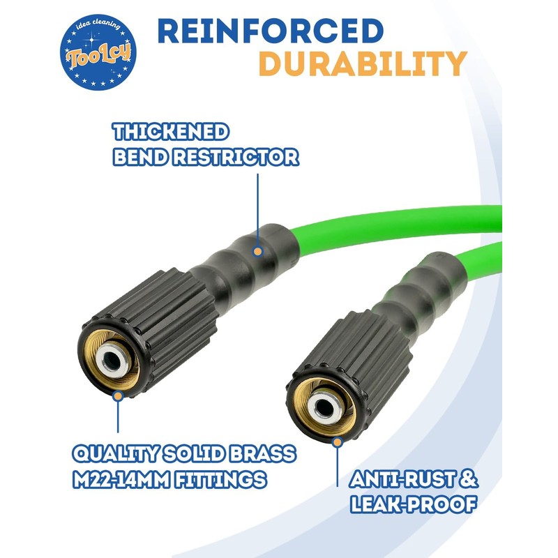 TOOLCY 3300 PSI Super Flexible Pressure Washer Hose 100FT X