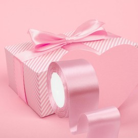 qingmeng 44 m Satin Ribbon Pink, 50 mm Gift Ribbon Wide, Pink Ribbon, Silk Ribbon Wedding Fabric, Rose Gold Gift Ribbons for Christening Birthday Decoration Gift Wrapping