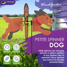 Premier Kites Petite Spinner Dog – Whimsical Wind Spinner for Yard & Garden, Durable Weather-Resistant Fabric, Easy to Assemble, Outdoor Decor for Patios, Lawns, & Fairy Lovers