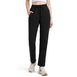 Tapata Women's 26" Short Inseam Sweatpants Cotton Lounge Yoga Pants Casual Open Bottom Workout Zipper Pocket Joggers, Black, M