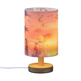 Oarencol Bedside Table Lamp Tropical Palm Tree Sun Sunset Sky Birds Nightstand Lamp with Wood Desk Lamps for Bedroom Living Room Nursery Office Home Decor