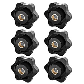 Female Knob Screws, M8 Star Screws, Star Grip Nut, Black M8 Star Shape Head Clamping Nuts, Knurled Knob Grip Nuts, Through Hole, For Mechanical Equipment, Industry, Electronic Equipment, 6 Pack