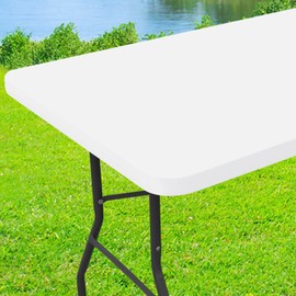 Moosfor Spandex 4 Foot Rectangle Table Cloth, Elastic Fitted Tablecloths for Picnic, Stretch Washable Patio Table Cover for Outdoor, Camping, Banquet and Parties (White, 30"x48")