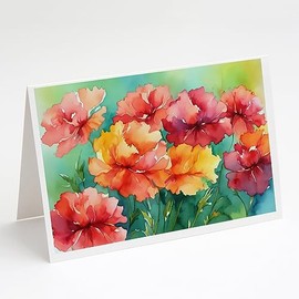 Caroline's Treasures DAC1697GCA7P Ohio Scarlet Carnations in Watercolor Greeting Cards and Envelopes Pack of 8 Blank Cards with Envelopes Whimsical A7 Size 5x7 Blank Greeting Cards