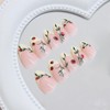 CECOBAG 24Pcs Short Almond Shape Nails with 3D Ladybug Leaf