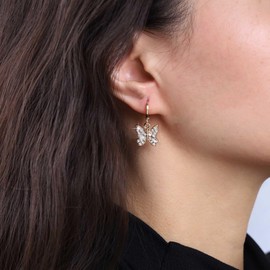 Cimenexe Bohemian Crystal Butterfly Dangle Earrings Gold Cz Paved Butterfly Drop Earrings Rhinestone Butterfly Circle Earrings Small Butterfly Hoop Earrings Jewelry for Women and Girls Gifts