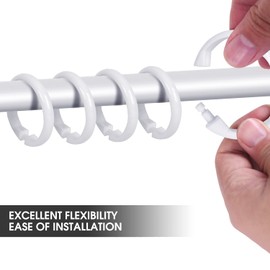 calfken 16Pcs Shower Curtain Rings,Shower Curtain Hooks with Unbreakable Plastic,O-Shaped Shower Hooks for Shower Curtain Rod(White)