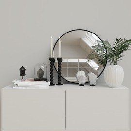 SNUGACE Black Metal Framed Mirror Round Wall Mount Bathroom Vanity Mirror, 24”