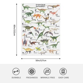 HGOD DESIGNS Watercolor Dinosaur Alphabet Fleece Throw Blanket Ultra Soft Cozy Blooming Decorative Flannel Blanket All Season for Home Couch Bed Chair Travel 130x150cm