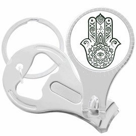 Black and White Hamsa Nail Clippers Plus Bottle Opener Keychain