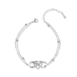 925 Sterling Silver Bracelet for Women Hypoallergenic Adjustable Bracelet Layered Bracelet Heart Infinity Bracelet Bead Charm Bracelet Layered Chain Friendship Bracelets Women Jewelry Gifts Ladies
