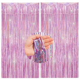 Pack of 2 Pink Glitter Tinsel Curtains (1 m x 2.5 m), School Girls Metallic Foil Curtains, Tinsel Curtain for Mermaid/Butterfly Birthday/Pig Fairy Princess/Unicorn Party Decoration