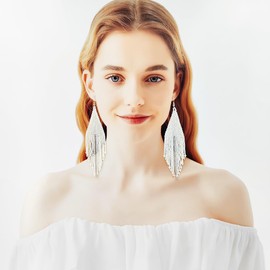 Kaseakia Native Gradient Long Big Large Chandelier Beaded Dangle Earrings for Women, long, Glass beads, No Gemstone