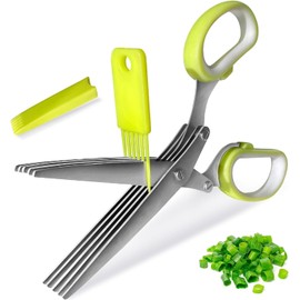Herb Scissors, 5 Blade Kitchen Salad Scissors, Herb Cutter Scissors with Safety Cover & Cleaning Comb, Sharp Shredding Shears Herb Scissors Set