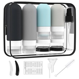 Janety Set 16 Botellas de Viaje Silicona Colores Neutros | Diseño antifugas seguro, Fácil de limpiar, Tamaño ideal avión, Silicona duradera