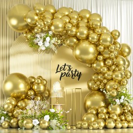 114pcs Metallic Gold Balloons Arch Kit, 18 12 10 5 inch Chrome Gold Latex Balloons Different Sizes Pack for Graduation Wedding Birthday New Year Party Decorations