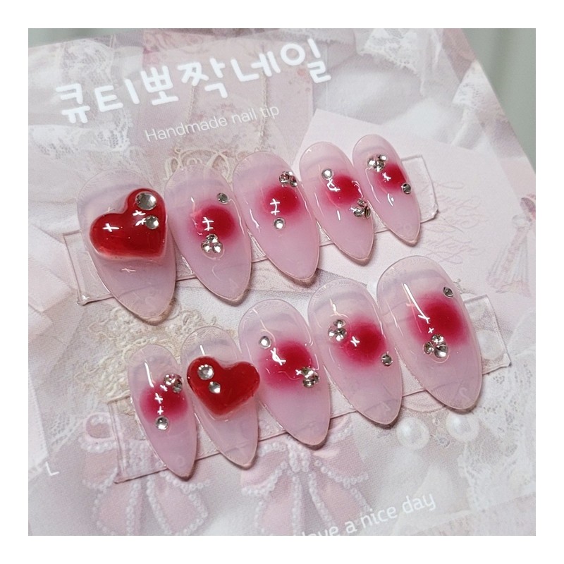 Cherry Cock Cheek Handmade Nail Tips - Stiletto M /